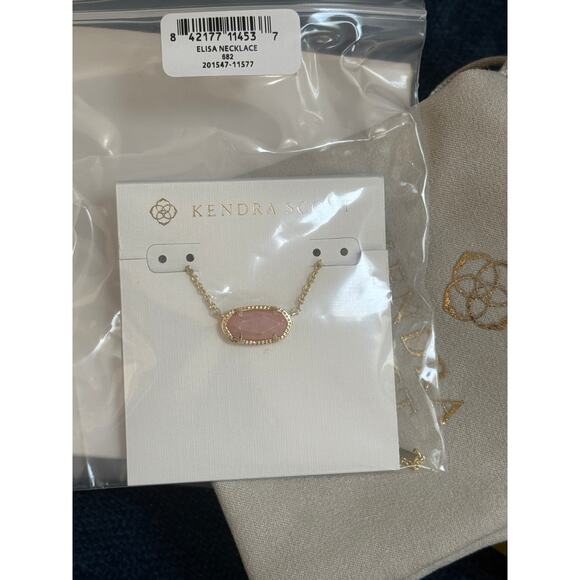 NWT $60 Kendra Scott Elisa Gold Pendant Necklace in Rose Quartz - Picture 7 of 7